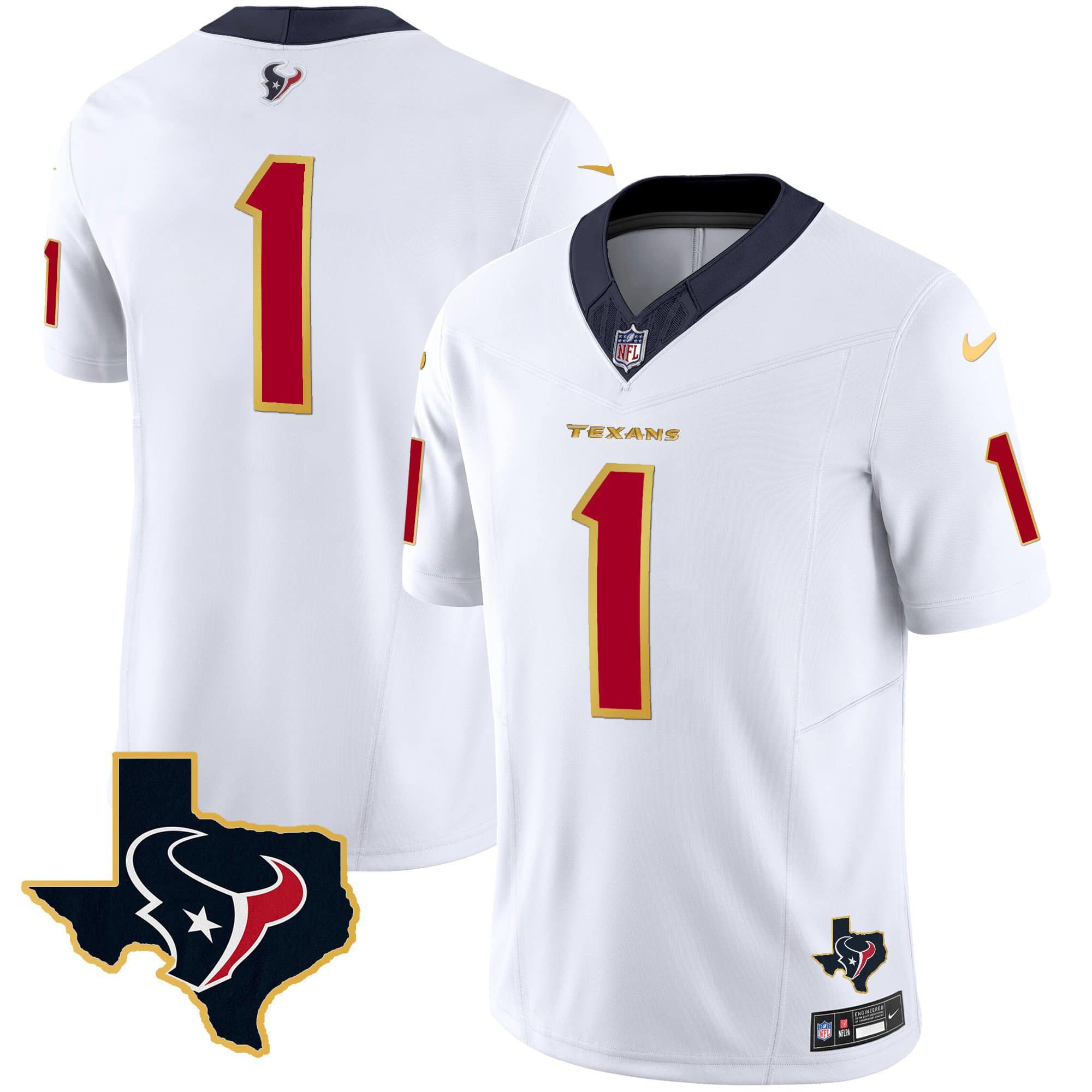 Men Houston Texans #1 Diggs White Gold 2024 Nike Trim Vapor NFL Jersey